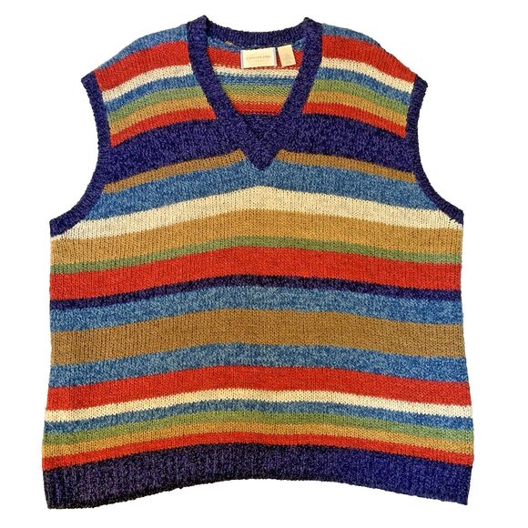 Capistrano Jeans Sweaters - VTG 80s Capistrano Jeans Colorful Striped Sweater Vest Women's XL Taiwan R.O.C